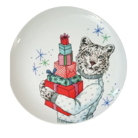 West Elm Rachel Kozlowski Dapper Animal Winter Leopard Cat Plate Salad Dessert - Picture 3 of 6